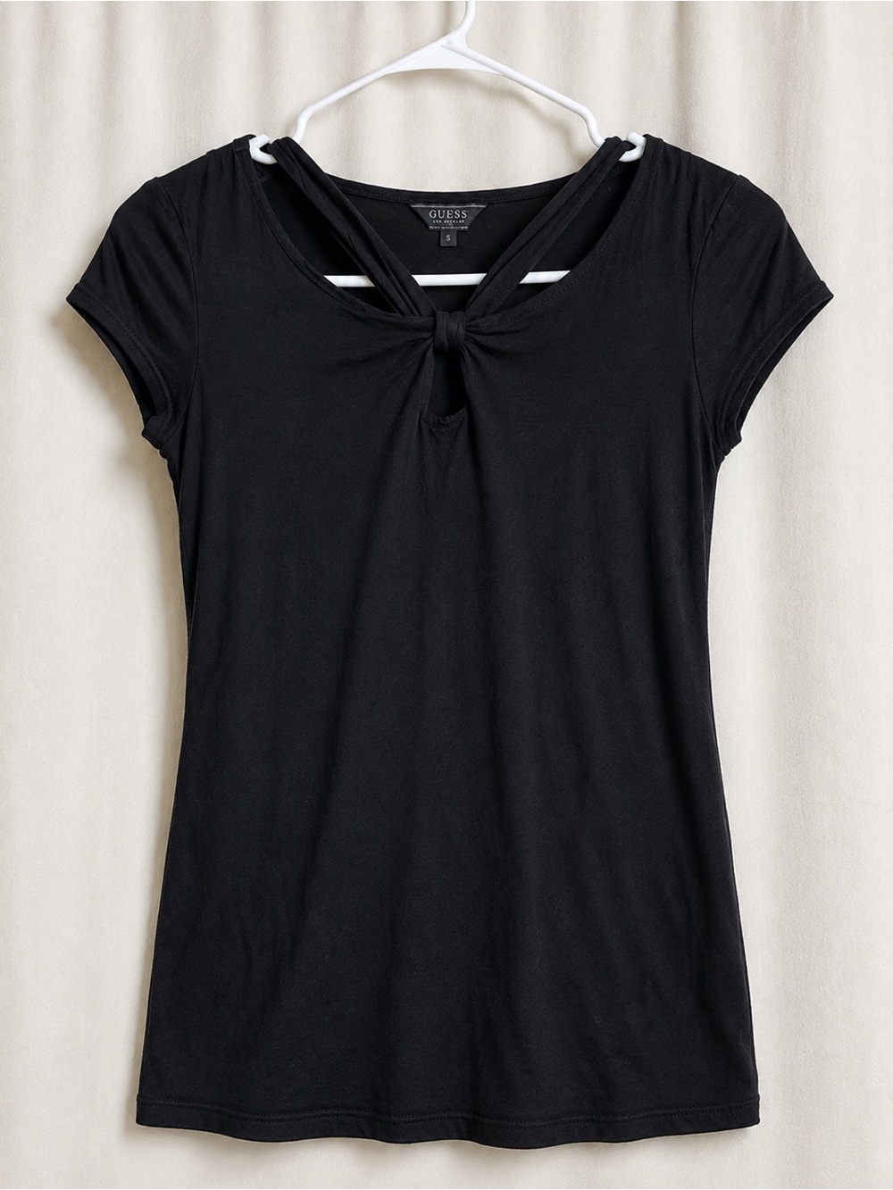 GUESS Black Knot-Detail Short Sleeve Tee